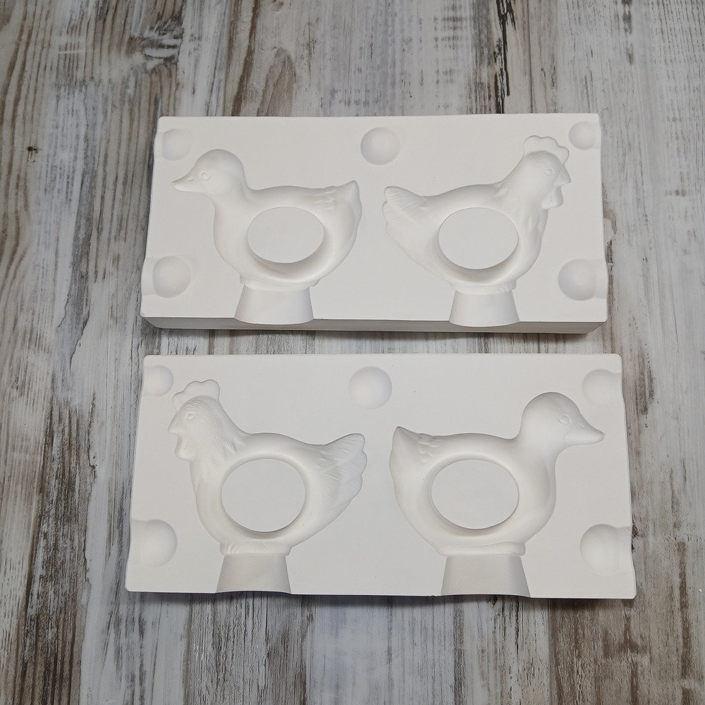 Albertas Molds 845 Vintage 1983 Ceramic Slip Cast Mold Duck Rooster Napkin Rings
